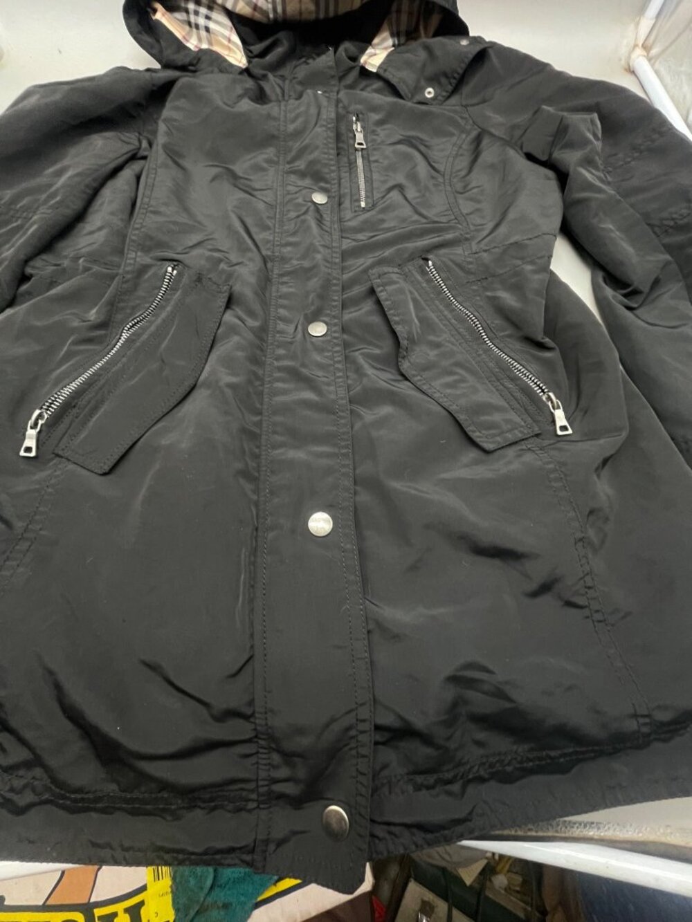 ultim 8 hooded jacket black snap zip up pockets polyester blend medium READ - Picture 3 of 9